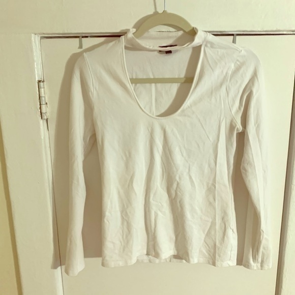 Express White Long Sleeve Choker Style Top Medium - Picture 1 of 7